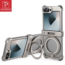 Oatsbasf Phone Case for Samsung Galaxy Z Flip 6 with 360° Rotatable Stand Metal Magnetic Frameless Protective Cover Shockproof