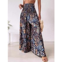 Boho-Blumendruck, gerafft, hohe Taille, weites Bein, Hose für Damen, 2022, Temperament, elastisch, hohe Taille, Swing, lange Y2k-Hose, Streetwear