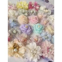 5PCS/Lot Organza Chiffon Fabric Cored Artificial Rose Flower For Wedding Dress Hats Decoration Hairclip DIY Sewing Applique