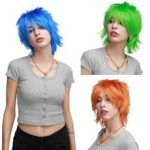 BENIHAIR Anime St. Patrick Perücke Grün für Cosplay Party Synthetische geschichtete Kurzhaarperücken mit Pony Pastellperücken für Damen Herren
