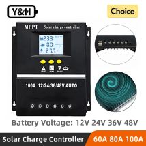 Y&H MPPT 60A 80A 100A Solarladeregler mit LCD-Dual-USB-Ausgang, 12V 24V 36V 48V Blei-Säure-Lithium-Batterien Ladegerät