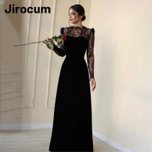 Jirocum sexy schwarze Spitze Ballkleid Frauen High Neck Langarm maßge schneiderte Abendkleid bodenlangen formellen Anlass Kleider