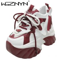 10CM Frauen Hohe Plattform Turnschuhe Herbst Winter Lace-up Chunky Schuhe Heels Dicke Sohle Casual Schuhe Frau Sport leder Turnschuhe