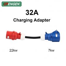 IPENGEN-Ladeadapter für Elektrofahrzeuge, umwandelbarer 22-kW-auf-7-kW-Adapter, 3-phasig auf 1-phasig, 32 A, CEE, 5-poliger roter Stecker auf 3-polige blaue Buchse