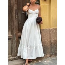 Schulterfreies, ärmelloses Maxikleid für Damen, sexy, lässig, lang, Streetwear, einfarbig, für Urlaub, Party, Strandkleidung