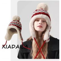 Gestrickte Zylinder, Bombermütze, Ballmütze, Mann, Schneespitze, große Mütze aus Kunstpelz, Wintermütze, Y2K-Zubehör, Skimaske, Mütze mit Ohrenklappen