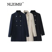 2024 herbst Frau Mantel Zweireiher Langen Mantel Künstliche Wolle Gemischt Langarm Woolen Mantel Warme Frauen Mantel