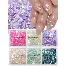 Funkelnde Aurora-Muschelscheiben, 3D-holografische MagicColor-Nageldekoration, glitzernde unregelmäßige Muschelscheibe, Pailletten für DIY-Designs