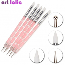 5 pezzi 2 vie nail art acrilico punta in silicone fiore penna per unghie strumenti punteggiatura in acciaio inossidabile pennarelli per pittura marmorizzata
