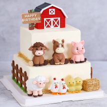 Farm Animal Birthday Theme Cake Dolls Kids Birthday Cake Decoration Cow Sheep Horse Pastoral Cabin Children Baby Cake Decorating