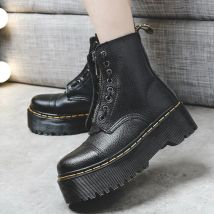Botas de mujer, botas de plataforma de cuero genuino, zapatos de motocicleta con cremallera frontal, suelas ópticas, moda Sexy Punk, botas de invierno de lujo para hombres