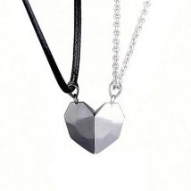 2-teiliges Halsketten-Set mit Yin-Yang-Herz-Anhänger, schwarz, silberfarben, magnetisch, Paar-Halskette, Schmuck, Geschenke
