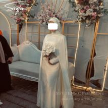 SSYTENS Elegantes, maßgeschneidertes muslimisches Hochzeitskleid, formelles Abendkleid, Umhang, Stehkragen, Brautkleid, arabische maßgeschneiderte Braut-Abendkleider