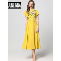 JUNLINNA Frauen Party Urlaub Kleid Frühling Sommer Pailletten Stickerei Vestidos Street Fashion Dame Slims Expansion