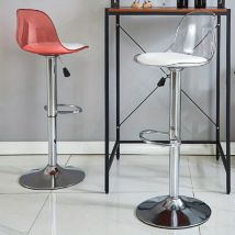 Verstellbarer moderner Barhocker mit transparenter Rückenlehne, Metallrahmen, gepolsterter Sitz mit Hebe- und Drehfunktion