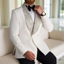 Atemberaubende Perlen-Hochzeitsanzüge für Herren, zweireihig, Bräutigam-Smoking, maßgeschneidert, 2-teilig, schmale Passform, männlich, italienisches Mode-Set, Jacke und Hose