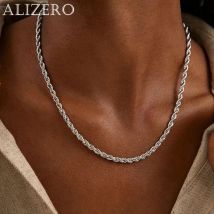 ALIZERO 925 Sterling Silber 4 MM Seil Kette Halsketten Für Frauen Männer Mode Hip Hop Party Punk Halskette Schmuck Großhandel
