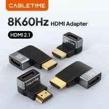 CABLETIME Adattatore HDMI 8K HDMI 2.1 Connettore maschio-femmina da 90 gradi UHD2.1 Supporto 48Gbps per proiettore HDTV PS4 PS5 PC portatile