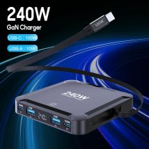 Caricatore da tavolo da 240 W Display digitale Caricatore rapido GaN Cavo retrattile da 100 W Caricatore per telefono USB C per iPhone 17 Samsung MacBook