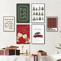 Retro Christmas Tree Car Canvas Prints Merry Christmas Holiday Slogan Wall Art Poster for Modern Living Room Bedroom Home Decor