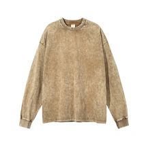 ZODF Retro Men Long Sleeve Washed Cotton T Shirt Unisex Loose 250gsm Basic Atumn TEES Tops Brand Streetwears HY0394