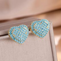 ZAKOL Orecchini a bottone a forma di cuore blu turchese di nuovo arrivo per le donne Accessori per orecchie in pietra lucida creativa Regalo per feste