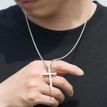 Hip Hop Trend Kreuz Anhänger Halskette für Männer Einfache Punk Silber Farbe Titan Stahl Kette Vielseitig Straße Schmuck Zubehör