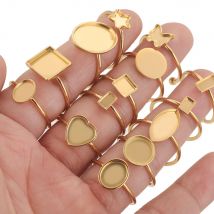 10 pezzi in acciaio inossidabile con impostazioni di anelli aperti, base vuota, castone, cabochon, stampi in resina, anelli per materiali di gioielli, creazione di dita fai da te