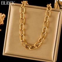 EILIECK 316L Stainless Steel Gold Color Link Chain Necklace For Women Trendy Punk Waterproof Neck Chain Jewelry Gift Collar