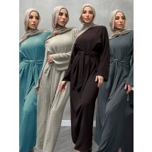 Modest Islamic Kaftan Dubai Turkish Robe Abaya Ramadan Eid Muslim Women Long Sleeve Dress Ramadan Traditional Arabia Plain Robe