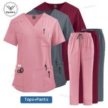 Wysokiej jakości odzież medyczna dla kobiet Uniform Pielęgniarka Lab Coat Unisex Hurtownia topów i spodni Garnitury Pielęgniarskie Scrubs Uniforms Set