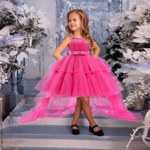 Elegante Kinder Mädchen nachlaufen weiße Brautjungfer Kleider geschwollene Tüll Geburtstag Prinzessin Party kleid für Mädchen Hochzeit Kinder Kostüm