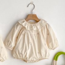 0-2Yrs Mädchen Strampler Neugeborene Kleidung Prinzessin Neue Baby Mädchen Herbst Kleidung Gestickte Revers Spitze Langarm Baby Dünne Overall