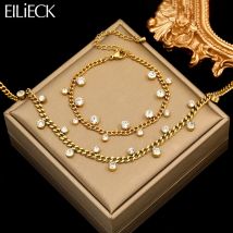 Eilieck 316l Edelstahl weiß Zirkon Halskette Armband für Frauen Mädchen Mode Luxus vergoldet Schmuck Set Geburtstags geschenk