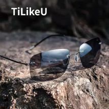 New Ultra-light Rimless Polarized Sunglasses UV400 Square Metal Outdoor Driving Night Vision Shades 2025 Men Fishing Sun Glasses