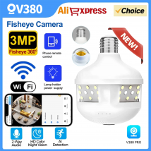 V380 PRO E27 Bulb Lighting Camera  Security 360 Panoramic View Night Vision Mobile Phone Remote 3MP Security Camera fisheye lend