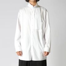 YOJI OOAK original design front pleated splicing long-sleeved stand collar shirt casual day style niche designe