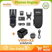 Godox V100 TTL HSS Li-Ion Testa rotonda sulla fotocamera Flash 100Ws Trasmissione wireless Speedlite Flash per Canon Nikon Sony Fuji