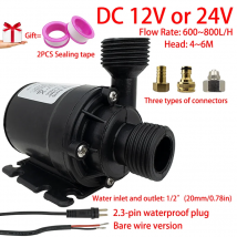 Cicha pompa głębinowa z silnikiem bezszczotkowym DC12V DC24V 1/2 "800L/H Podnośnik 6M Prysznicowa pompa wspomagająca z wodoodporną wtyczką 2,3-pinową