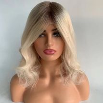 Peruka medyczna 7T60 z ciemnymi odrostami, bez kleju, z jedwabną górą i silikonową bazą, wykonana z europejskich włosów naturalnych, do wymiany, dla osób z alopecją lub po chemioterapii.