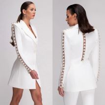 Su misura 2 pezzi abiti da donna blazer pantaloni larghi con risvolto a punta monopetto perline perle eleganti donne da ufficio aziendali personalizzate