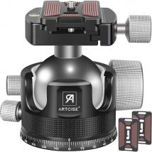 ARTCISE 55 mm Low-Profile-Stativ-Kugelkopf, Ganzmetall-CNC-Hochleistungs-Stativkopf für DSLR-Kamera, Stativ, Einbeinstativ, Belastung 40 kg, KB55