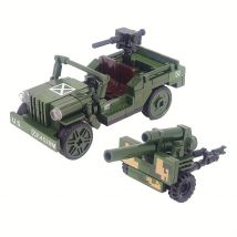 2 in 1 WW2 Military American Vehicle with Mortar Shell Armored Car Building Blocks Bricks Model Figure Moc Toys Boys Kids Gift