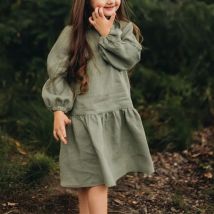 Vintage Mori Rüschenkragen Leinenkleid Mädchen Frühling und Sommer lässig solide Laterne Ärmel langärmelige Kleider Mädchenkleid