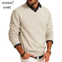 Lässige Herren-Pullover mit V-Ausschnitt, leichte Wolle, langärmelig, Strickpullover, schmale Passform, Oberbekleidung, Herbst-Business-Tops