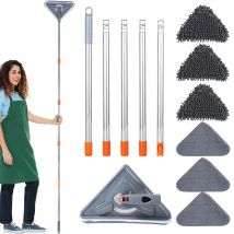Mop da parete con manico lungo 360 °   Mop per la pulizia delle pareti in microfibra a triangolo rotante, regolabile, per pulire la polvere secca e bagnata per pavimenti