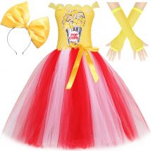Kids Circus Popcorn Costume Girls Christmas Carnival Party Tutu Dress Set Food Pop Corn Girls Halloween Fancy Dress Up Clothes