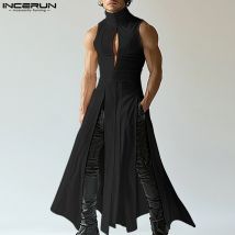Camisetas sin mangas de estilo largo para hombre, chalecos irregulares de moda calados de Color sólido, ropa de calle 2025, ropa para hombre INCERUN