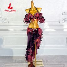 Bauchtanz-Wettbewerbskostüme für Damen, AB-Steine, Quasten-BH + Senior-Samt, langer Rock, 2-teiliger orientalischer Tanz-Performance-Anzug