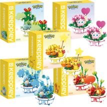 Anime Pokemon Building Block Figura Giocattoli Pikachu Charmander Squirtle Modello di cartone animato Decorazione della casa Pianta Fiore in vaso Giocattolo di mattoni